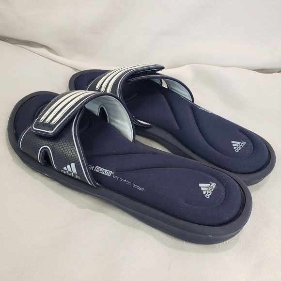 Adidas Sandals Women 6 Blue White TruSport Flip Flop Slide Flat Comfort Fit Foam - Picture 4 of 9